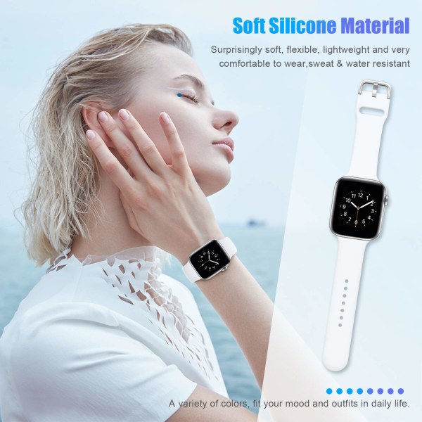 Sportband kompatibelt med Apple Watch iWatch-band 42mm 44mmS/M för kvinnor män, armband med mjuk silikonrem, vit