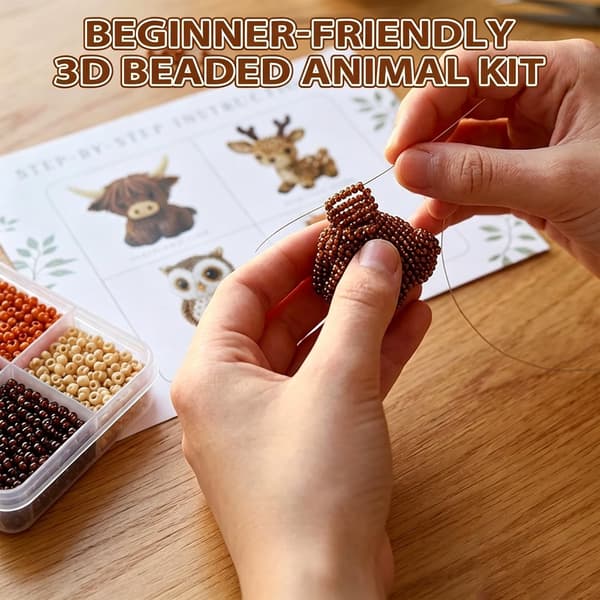 VEEBASY Tiny 3D Perle Dyre DIY Kit, Nemt DIY Perlebroderi Kit med 4 Søde Designs, 3D Perle Dyre Fremstillingssæt til Begyndere og Håndværk