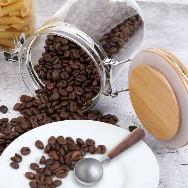 Retro rustfrit stål kaffeske med sort valnøddehåndtag 10 g måleske til kaffebønner eller te sølv