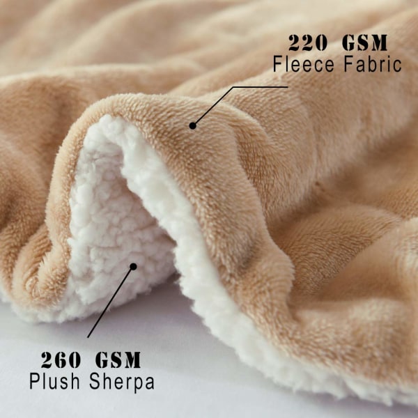 Heittopeitto Käännettävä Sherpa Flanellipeitto Super Pehmeä Fuzzy Pehmo Fleece Mikrokuitu sänkyyn/sohvaan (60"x80", beige)