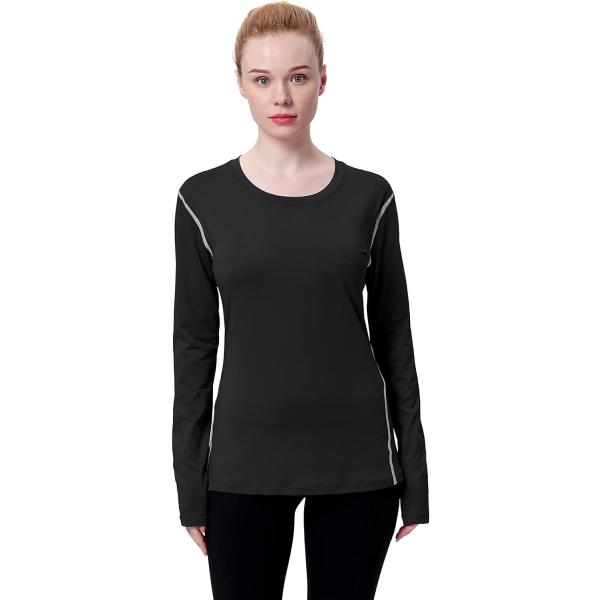 Dame kompressionsskjorte Dry Fit langærmet løbeatletisk T-shirt træningstoppe, stor 3 pakke (sort+hvid+grå)