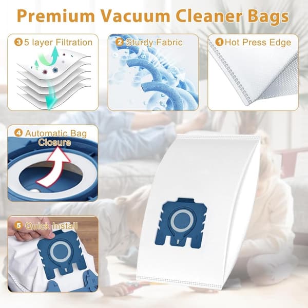Ersättningsdammsugarpåsar 10-pack vit ABS+fibertyg kompatibel med Miele GN för Classic C1, Complete C2 C3, S2 S5 S8