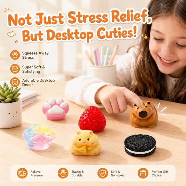 6 stk. Squishy-sæt, jordbær Squishy Fidget-legetøj til voksne, søde kattepote Capybara Squishys Stressbolde Multiple models