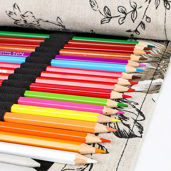 72Slots Farveblyant Wrap Blyanter Rulleholder Farveblyanter Organizer Holder Farvepen Paint Pensel Opbevaringspose (Sort Peony, 72Slots)