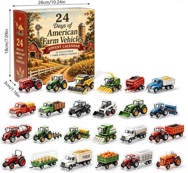 Amerikanska lantbruksfordon adventskalender 2026, 2D akrylfigurer present 24 st A
