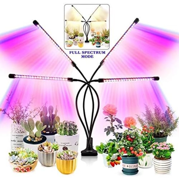 Växtljus för inomhusväxter - Uppgraderad version 80 LED-lampor med fullt spektrum och rött blått spektrum, 3/9/12H timer, 10 dimbara nivåer, 3 switchlägen