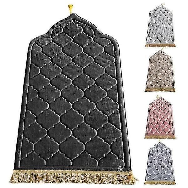 Skridsikker Flannel Bedemåtte til Bøn og Rejser - Blød Bærbar Måtte til Ramadan Gave, 1 stk Grå Grey