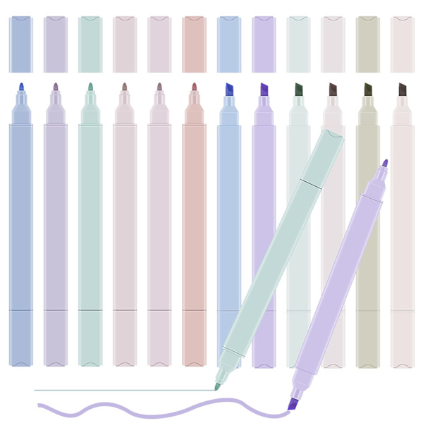 12 färger highlighter pastell highlighter penna dubbel huvud, färgglada highlighter pennor estetiska, textmarkörer skolmaterial markör pastell