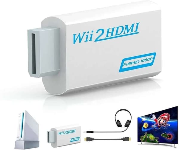Wii til HDMI-adapter - Kompatibel med Nintendo Wii til Full-HD 1080p Hvid