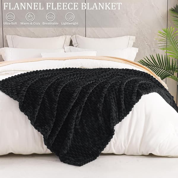 1 stk. stort 3D fleecetæppe til sofa, 127x178 cm, superblødt letvægts plys-kastetæppe til voksne, sort. black