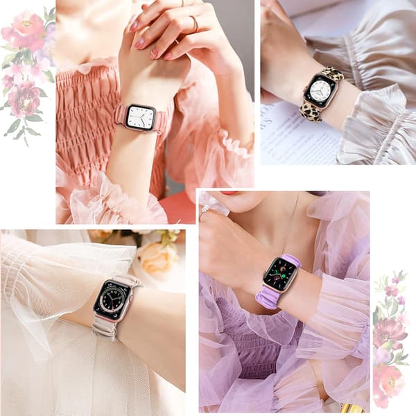 1 stk. blødt, printet elastisk solo loop-rem til Apple Watch (38/40/41mm), velegnet til kvinder; længde: L (155–280mm), sort. L-38/40/41mm