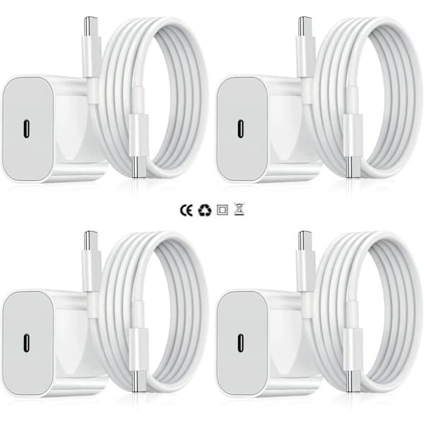 4-pakning - iPhone-lader - Hurtiglader - Adapter + 1m kabel 20W USB-C Hvit 4-pakning iPhone (NT) 4-pakning USB-C 4-pakning USB-C 4-Pack