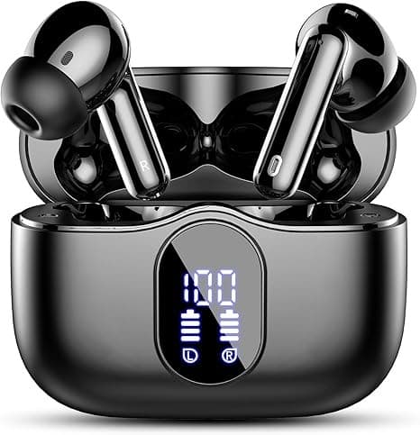 Trådløse hovedtelefoner Bluetooth 5.4 med LED-display, støjreducerende mikrofon, HiFi Stereo In-Ear hovedtelefoner, IP7 vandtæt til iPhone Android Black