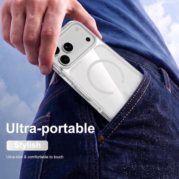 1 stk. gjennomsiktig magnetisk telefondeksel for iPhone 18 Pro Max, slank og lett design, hvit 18proMax white