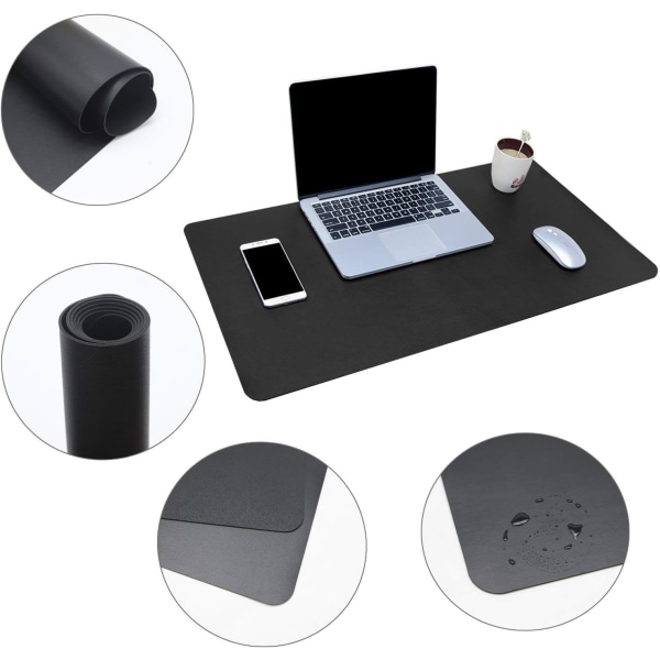 Multifunktionell läderdator för kontorsskrivbordsmatta Utökad spel, halkfri vattentät dubbelsidig skrivbordsskydd, 23,6'' X 11,8'' (mörkblå)