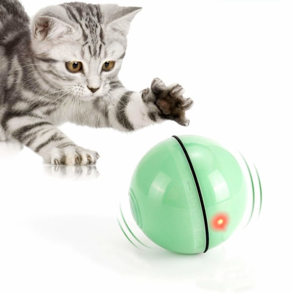 Interaktiv kattelekeball med LED-lys, 360° selvroterende ball, USB oppladbar