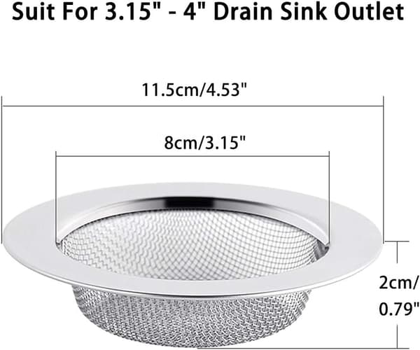 Brusehårfilter i rustfrit stål til badeværelse, afløbsdæksel, køkkenvaskprop, si, hulafdækning (pakke med 2) 11.2cm