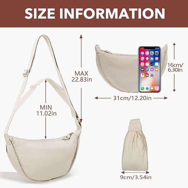 1 st halvmåneväska för kvinnor Nylon halvmåneväska Dumplingväskor Nylon Crossbodyväskor Kvinnor, Beige Beige