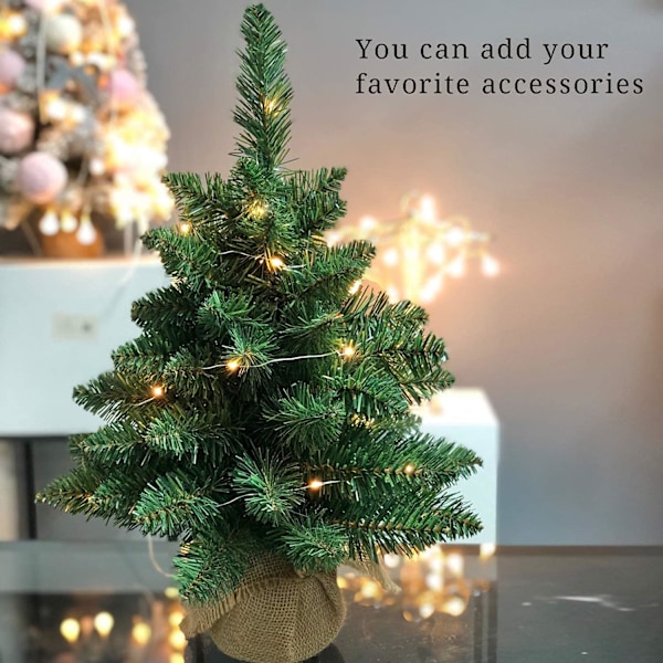 Kunstig minijulegran, minitregran med lys, kunstig gran til jul, passer til bordplate eller skrivebord (55 cm)