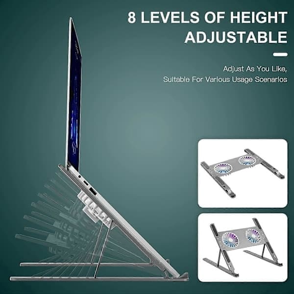 Bærbar køleplade, ekstern bærbar ventilator, bærbar kølestander med ventilator, computerventilator til MacBook Air Pro 9-17 tommer bærbar i aluminium