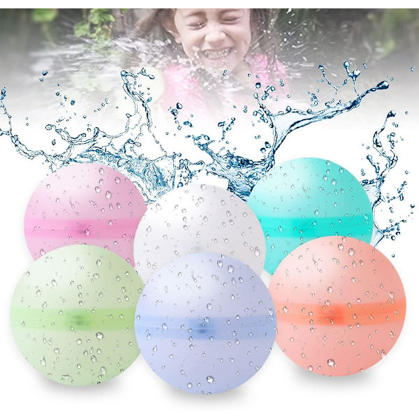 Vattenballonger 6PCS Återanvändbara Vattenballonger, Vattenballonger Självförslutande Snabbfyllning Utomhus Vattenleksaker-Återanvändbara Vattenbomb Stänkskydd Bollar för Pool (A)