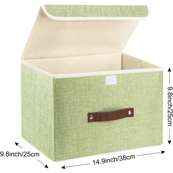 Vikbara förvaringskärl 3-pack förvaringslådor med lock och handtag Förvaringskorgar i linne Förvaringsorganisatorer för leksaker, hyllor, böcker etc (gräsgrönt)