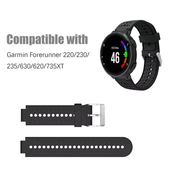 Udskiftningssilikone urrem sort Garmin Forerunner 220/230/235/630/620/735XT, Garmin Approach S20/S5/S6