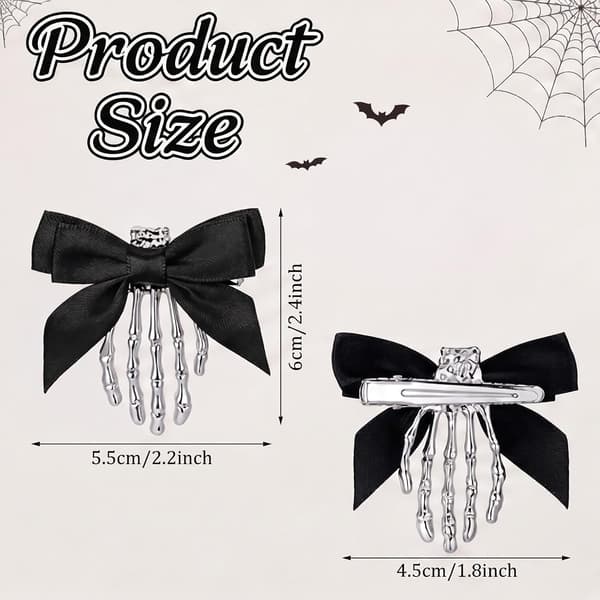 4 stk. Halloween-hårtilbehør med skeletthånd, hårklemmer, sølv silver
