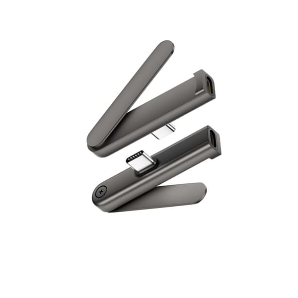 USB-C hona till USB-C hane-adapter med vikbart mobilfäste, 240WMax, aluminiumlegering + PVC, mörkgrå, 2-pack