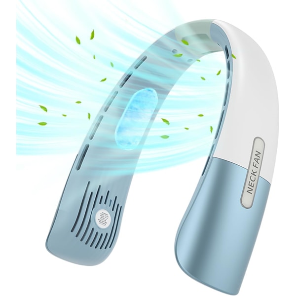 Bærbar nakke vifte, 4000mAh håndfri vifte med 5 justerbare hastigheter, USB oppladbar personlig vifte med digitalt display, hodetelefon design blue