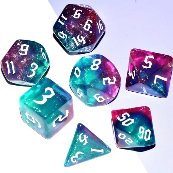 Spillterningsett, 7 stk. polyedrisk terningsett for Dungeons and Dragons RPG MTG rollespill bordspill (blå+lilla) purple+blue