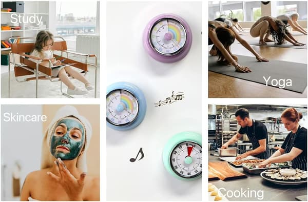 Magnetisk metaltimer, manuel optræk, intet batteri påkrævet, tidsvisualisering, tidsstyringsværktøj til køkken, arbejde, studie, træning
