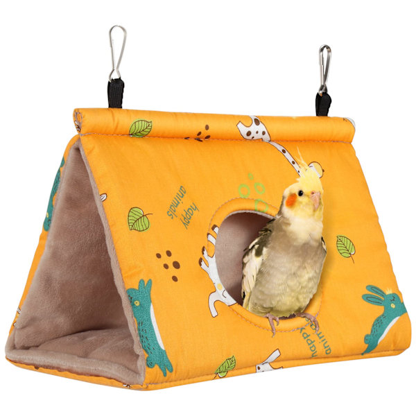 Winter Warm Bird Nest House Bird Bed, Plush Fluffy Shed Hut Hanging Hammock Finch Cage (M-25x14x15cm Yellow)