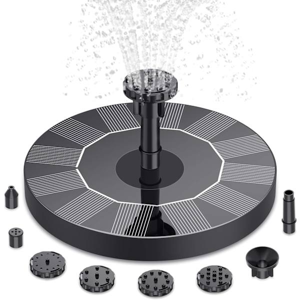 Solcelledrevet springvandspumpe 1W solvandpumpe flydende solcelledrevet springvandssæt med 6 dyser