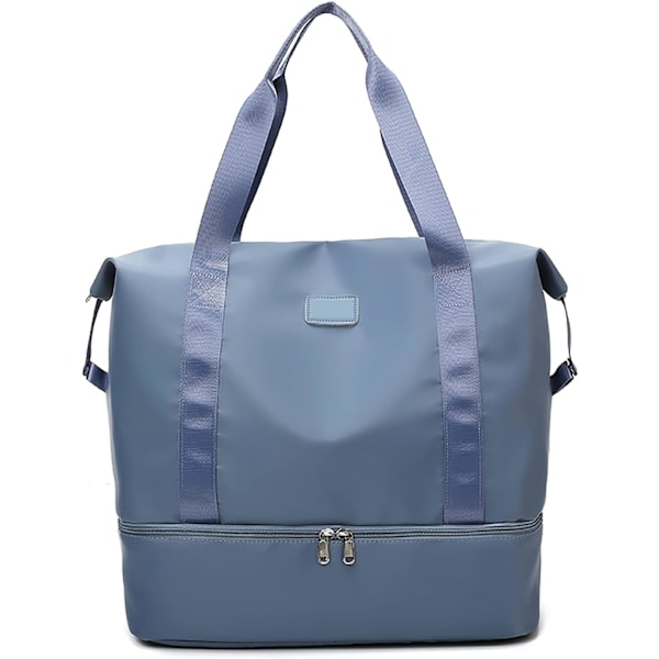 Reise Duffel Tote Bag, Vanntett Skulder Weekender Bag for Kvinner og Menn Svømme Sports Reise Gym Bag, Sammenleggbar og Utvidbar Bag Lett blue