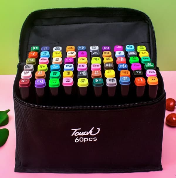Multipack - Tusjer med etui - Dobbeltsidige - Flerfargede penner 60pcs