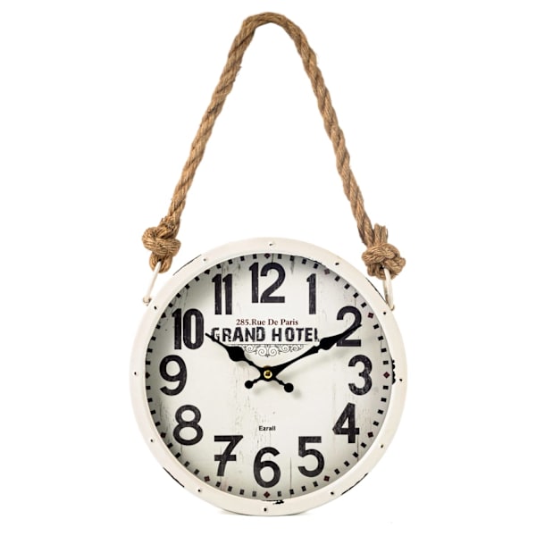 30cm Metal Retro Lanyard Silent Wall Clock Batteridrevet Håndlavet Farmhouse Ur Dekorativ til Stue/Køkken/Soveværelse/Badeværelse Hvid