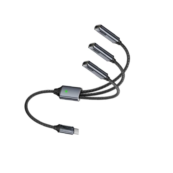 Typ-C 3-i-1 aluminiumadapterkabel med flätad kabel, USB-C-splitter för laddning och data, OTG-hubb för telefon, surfplatta, dator