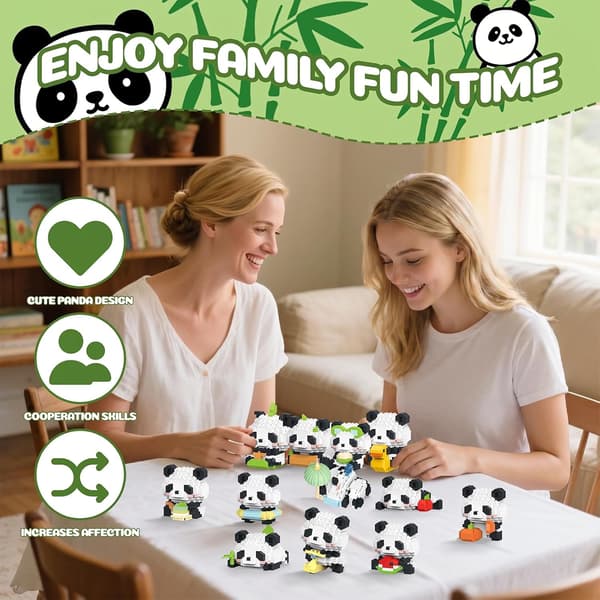 1 st Panda-djur byggklossar, Micro Mini djur-festtillbehör (12-pack) panda