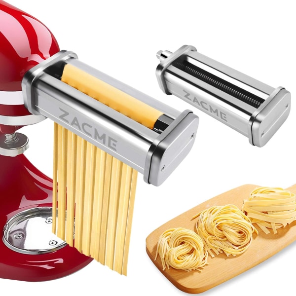 Pastamaskinetilbehør til KitchenAid stativmixere, rustfrit stål 2-delt pastaskærer Tilbehør til vaskbar nudelmaskine