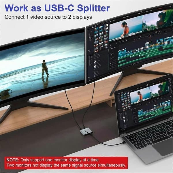 Toveis USB C KVM-svitsj splitter for 8K@60Hz/4K@144Hz videooverføring+100W lading+10Gbps data