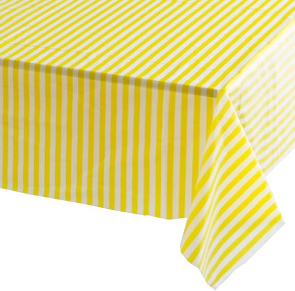 137*274cm gul och vitrandig bordsduk bordsöverdrag fest, engångs rektangulär bordsduk plast rosa bordsduk fest, 1 st yellow