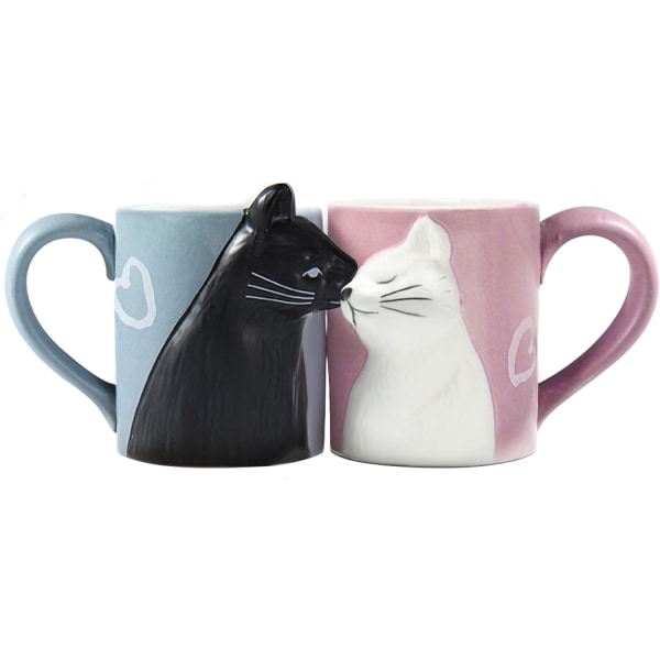 Katt Kaffe Par Mugs,Søte Morsomme Tekopper Sett,Bryllupskrus for Bryllupsdekorasjoner,Bryllupsgaver for Brud og Brudgom,Kyss Matchende Gave