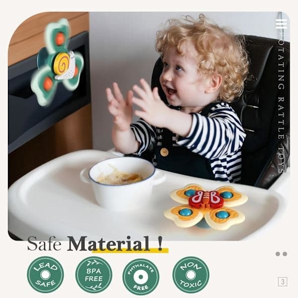3-pack sugkoppsleksaker för 1-3-åringar | Sensorisk bad- och aktivitetsleksakssats, perfekt julklapp och present