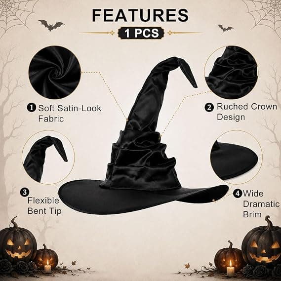 1 stk. Halloween heksehat, heksehat, Halloween hovedbeklædning plisserede heksehatte