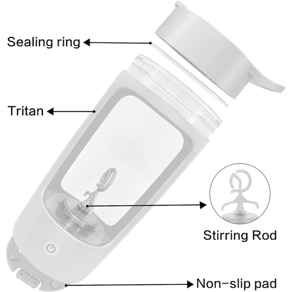 Elektrisk Shakerflaska, Blenderflaskor, Tillverkad med Tritan - BPA-fri - Bärbar Mixerkopp/USB-laddningsbara Shakerkoppar white