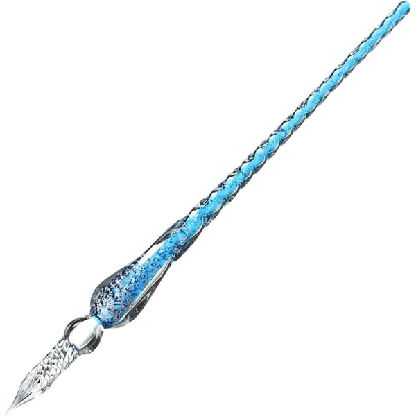 Handmade Glass Dip Pen Crystal Glass Pen Calligraphy Signature Pen for Writing Drawing Decoration Light Blue