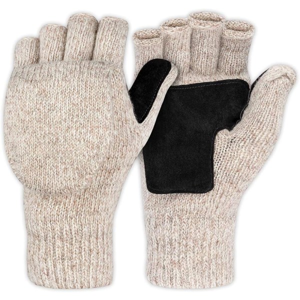 Fingerløse vinterhandsker Cabriolet uldvanter til mænd og kvinder - varm termisk strik flip top snehandske til koldt vejr