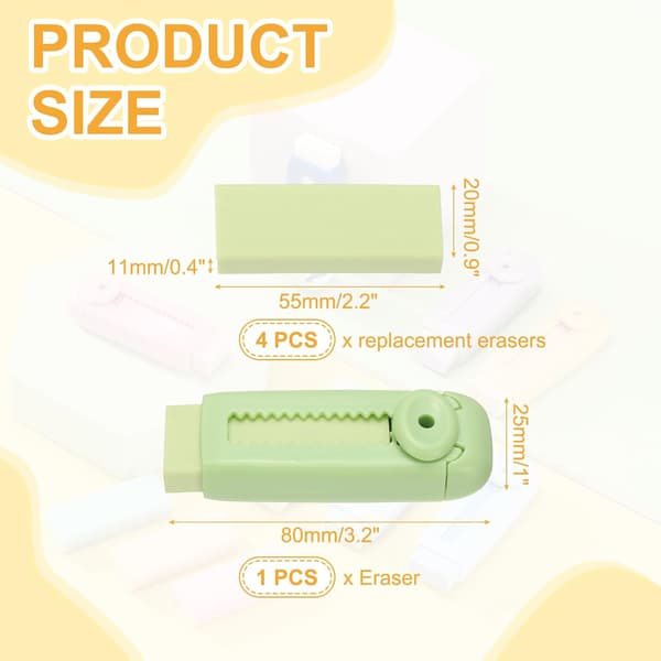 5-pak viskelædere, skydende udtrækkeligt viskelæder, tryk-træk, søde blyantviskelædere, bløde store lette, grøn (8*2,5 cm) green
