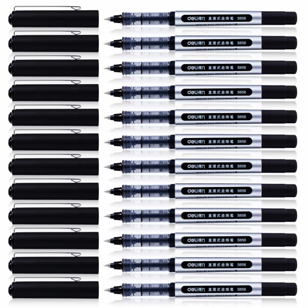 Flydende blæk rullekuglepenne, 12 pakke 0,5 mm kuglepenne, sorte gelpenne til voksne, der kan skrive notater til skole- og kontorartikler